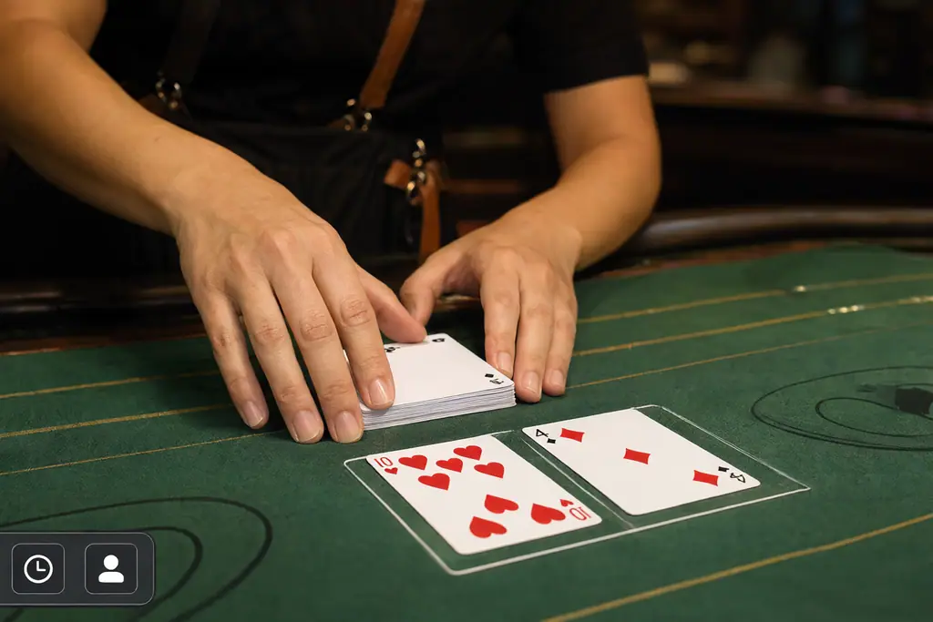 Stół do blackjacka na żywo z krupierem i kartami