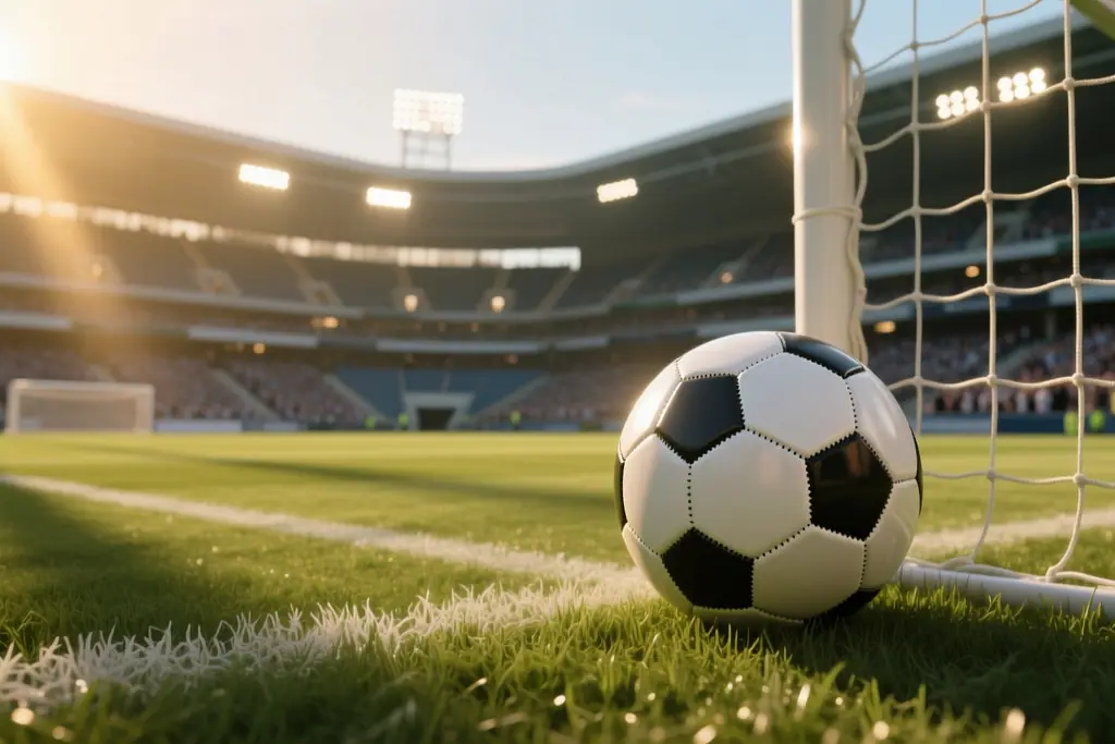 Mecz piłki nożnej ze stadionem i tablicą wyników